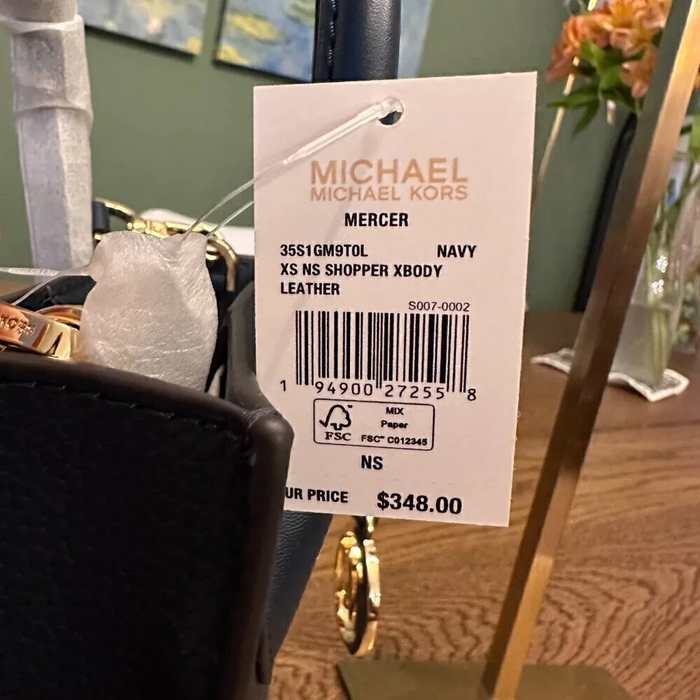 NWT! NEW! Michael Kors Mercer Extra-Small Pebbled Leather Crossbody Bag -Navy